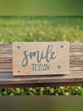 Smile Today Wooden Sign - Sage Green Boho Style